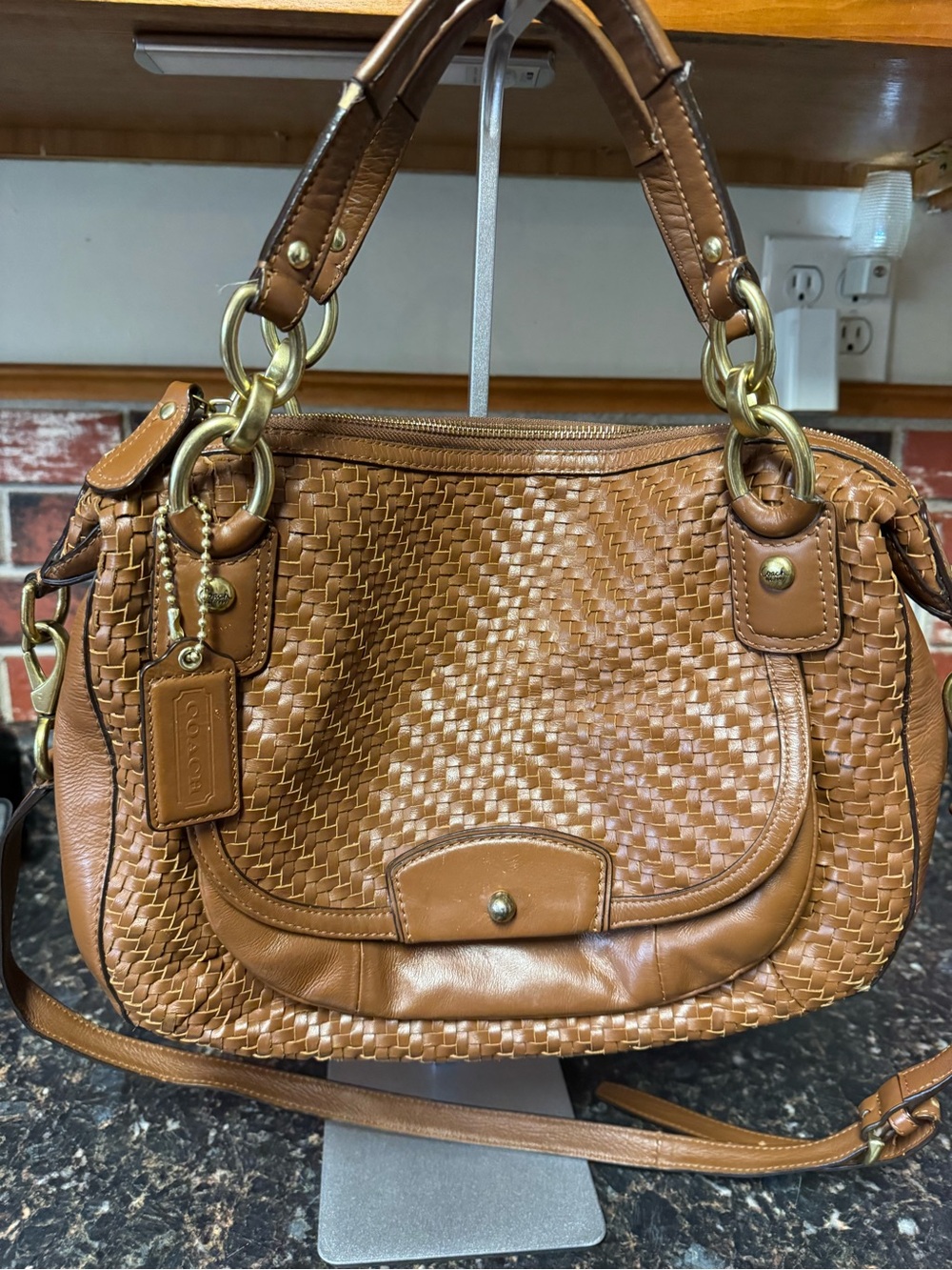 Coach Kristin Woven Leather Round Satchel F23048 Cognac Crossbody-Project Bag